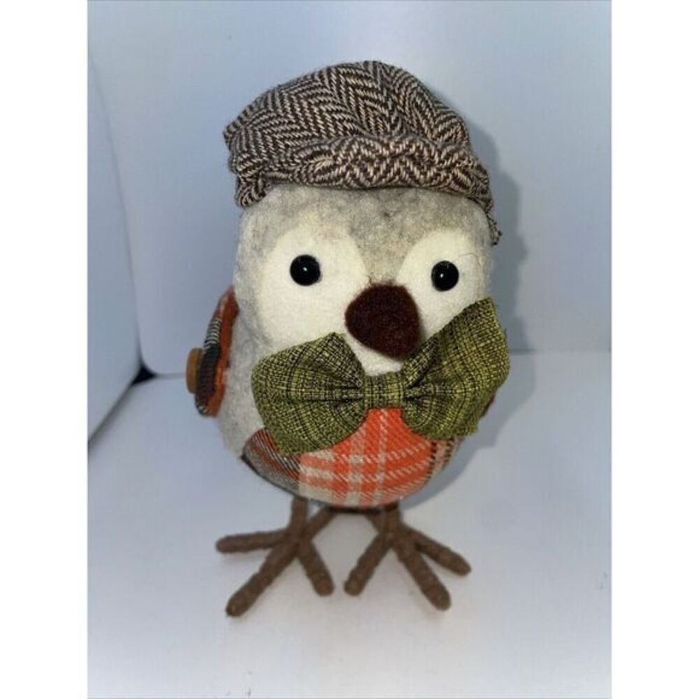 Fall‎ Autumn Bird Tweed Herringbone Cap Bow Tie Orange Plaid Not Target Bird